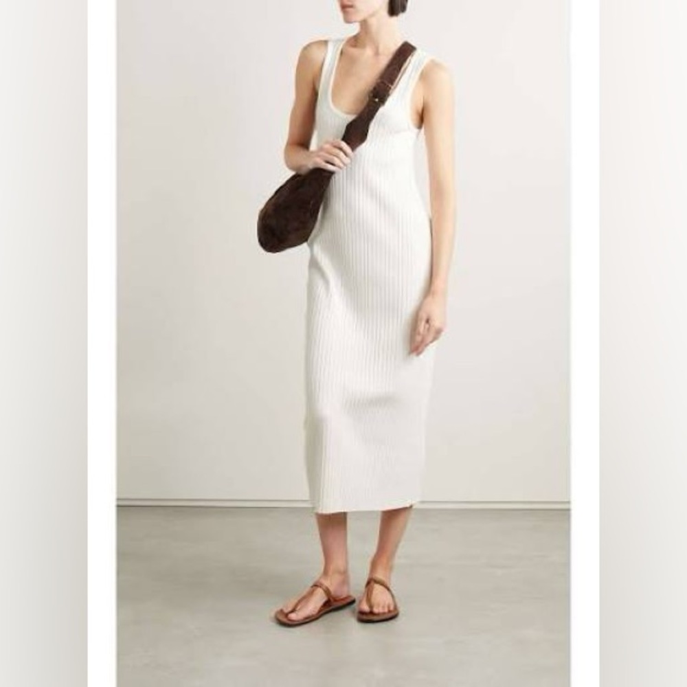 Vince | White Ribbed Sleeveless MIDI Dress